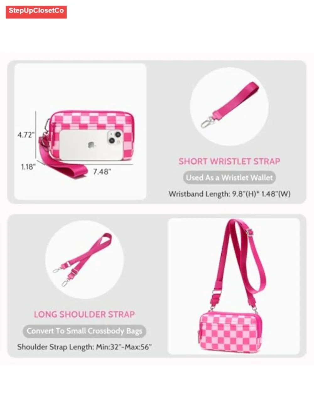 Wristlet RFID Blocking Convertible Crossbody Bag with 4 Zippers